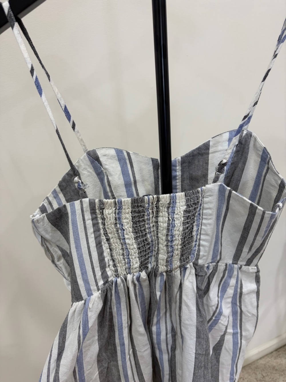Striped Smocked Sundress in Blue, Gray, White